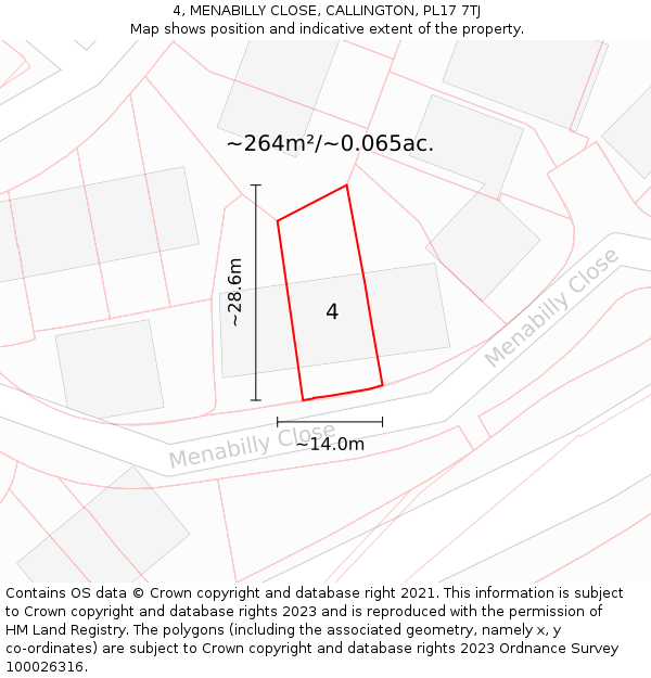 4, MENABILLY CLOSE, CALLINGTON, PL17 7TJ: Plot and title map