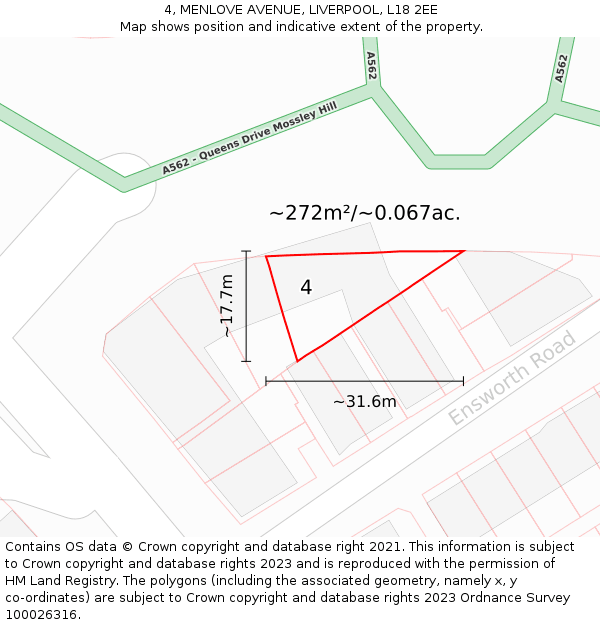 4, MENLOVE AVENUE, LIVERPOOL, L18 2EE: Plot and title map