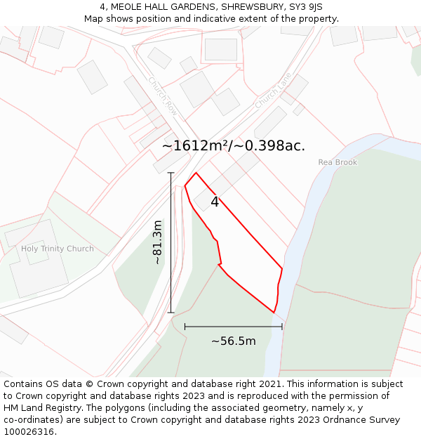 4, MEOLE HALL GARDENS, SHREWSBURY, SY3 9JS: Plot and title map