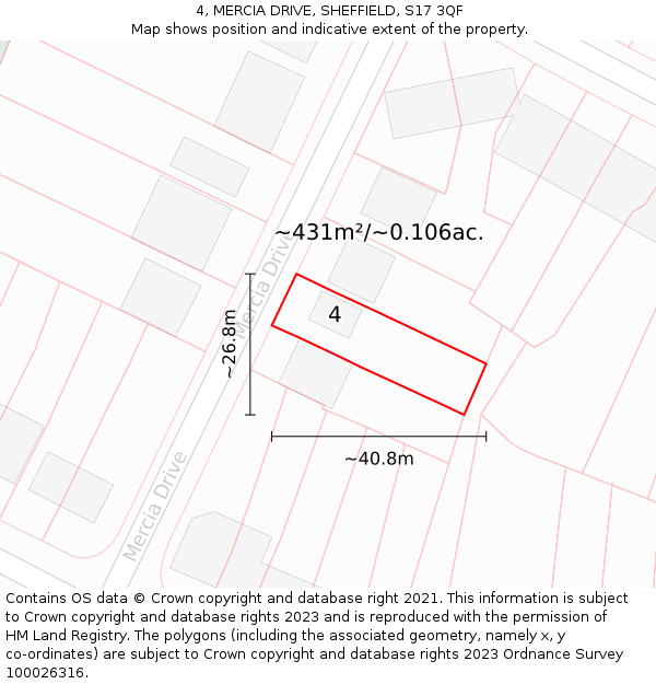4, MERCIA DRIVE, SHEFFIELD, S17 3QF: Plot and title map