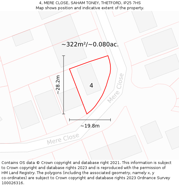 4, MERE CLOSE, SAHAM TONEY, THETFORD, IP25 7HS: Plot and title map