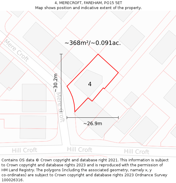 4, MERECROFT, FAREHAM, PO15 5ET: Plot and title map