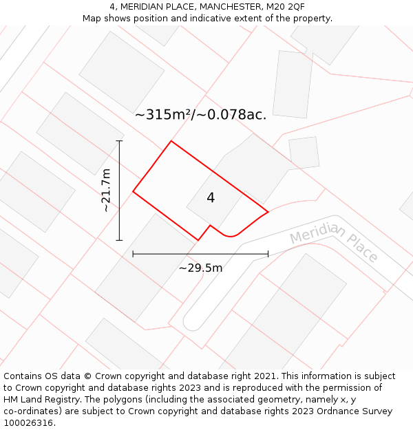 4, MERIDIAN PLACE, MANCHESTER, M20 2QF: Plot and title map