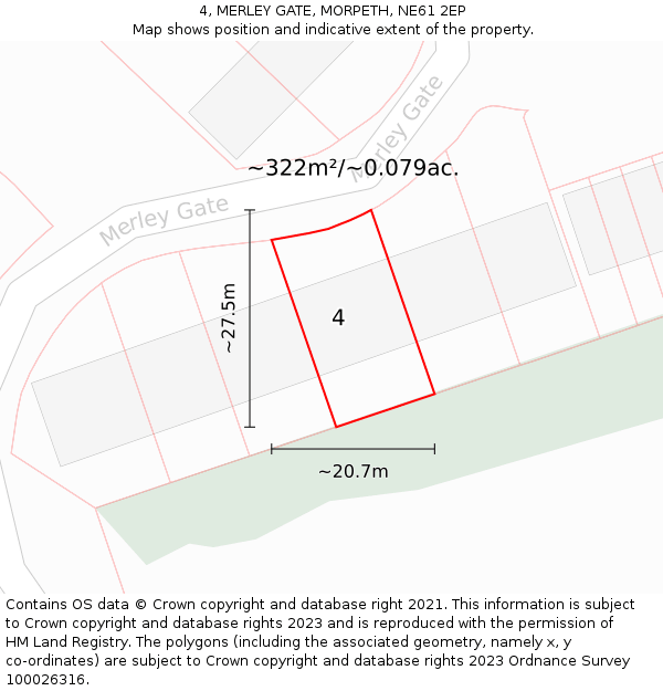 4, MERLEY GATE, MORPETH, NE61 2EP: Plot and title map