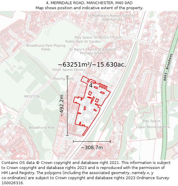 4, MERRIDALE ROAD, MANCHESTER, M40 0AD: Plot and title map
