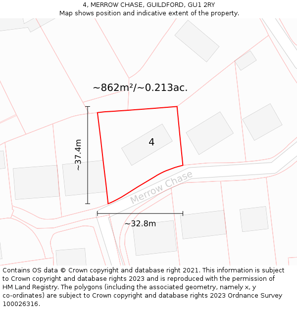 4, MERROW CHASE, GUILDFORD, GU1 2RY: Plot and title map