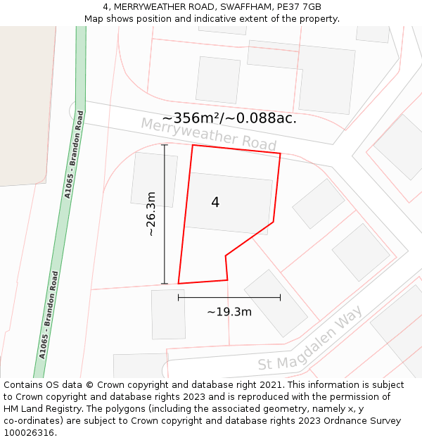 4, MERRYWEATHER ROAD, SWAFFHAM, PE37 7GB: Plot and title map