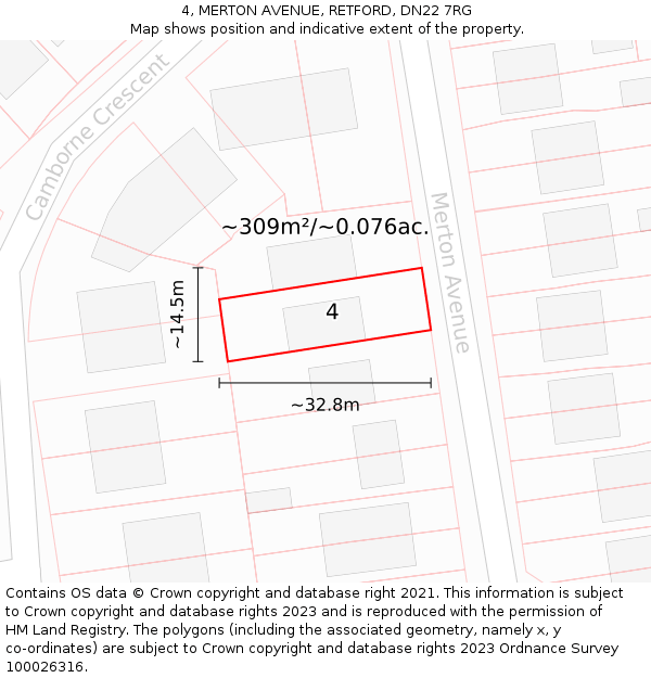 4, MERTON AVENUE, RETFORD, DN22 7RG: Plot and title map