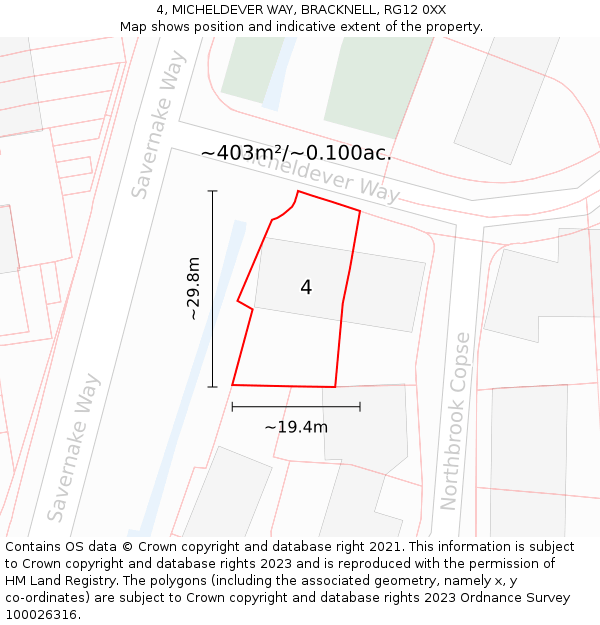 4, MICHELDEVER WAY, BRACKNELL, RG12 0XX: Plot and title map