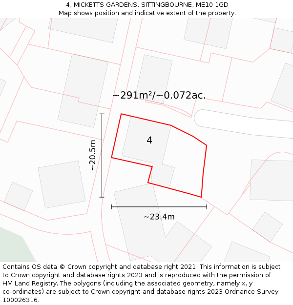 4, MICKETTS GARDENS, SITTINGBOURNE, ME10 1GD: Plot and title map