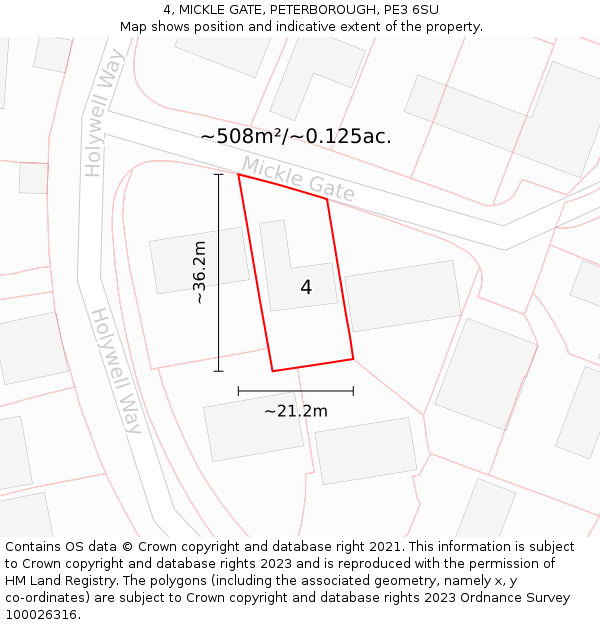 4, MICKLE GATE, PETERBOROUGH, PE3 6SU: Plot and title map
