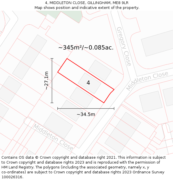 4, MIDDLETON CLOSE, GILLINGHAM, ME8 9LR: Plot and title map