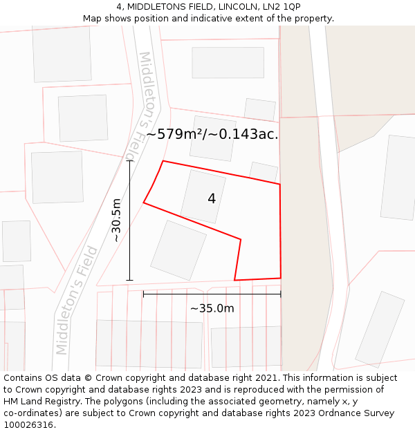 4, MIDDLETONS FIELD, LINCOLN, LN2 1QP: Plot and title map