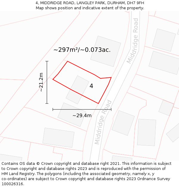 4, MIDDRIDGE ROAD, LANGLEY PARK, DURHAM, DH7 9FH: Plot and title map