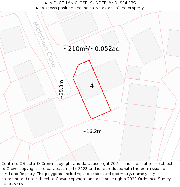 4, MIDLOTHIAN CLOSE, SUNDERLAND, SR4 8RS: Plot and title map