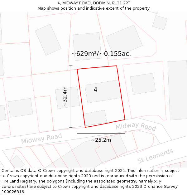 4, MIDWAY ROAD, BODMIN, PL31 2PT: Plot and title map