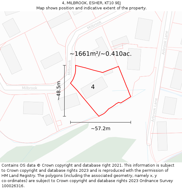 4, MILBROOK, ESHER, KT10 9EJ: Plot and title map