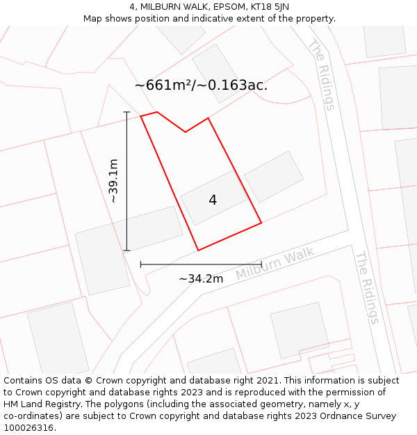 4, MILBURN WALK, EPSOM, KT18 5JN: Plot and title map