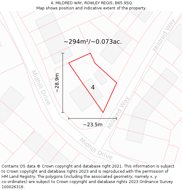 4, MILDRED WAY, ROWLEY REGIS, B65 9SQ: Plot and title map