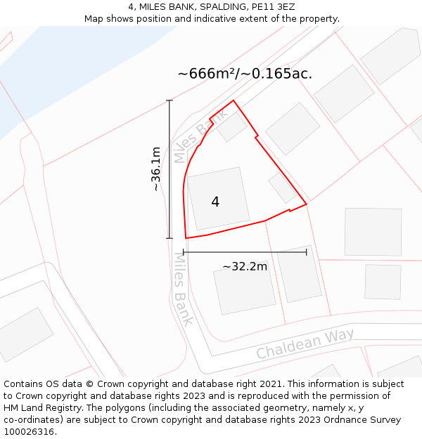 4, MILES BANK, SPALDING, PE11 3EZ: Plot and title map