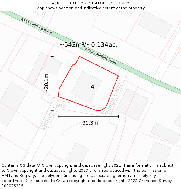 4, MILFORD ROAD, STAFFORD, ST17 0LA: Plot and title map