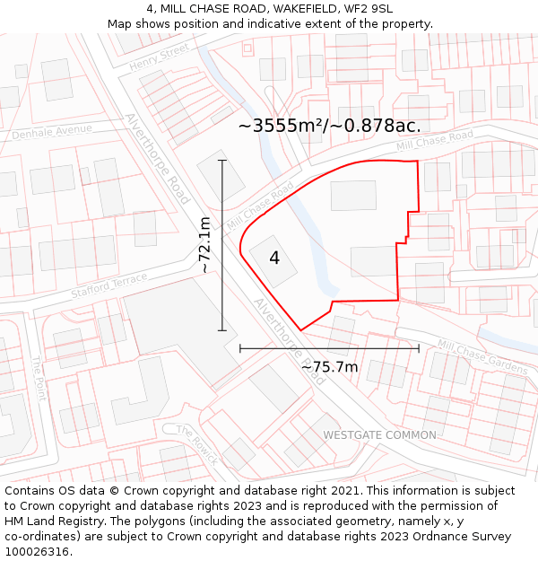 4, MILL CHASE ROAD, WAKEFIELD, WF2 9SL: Plot and title map