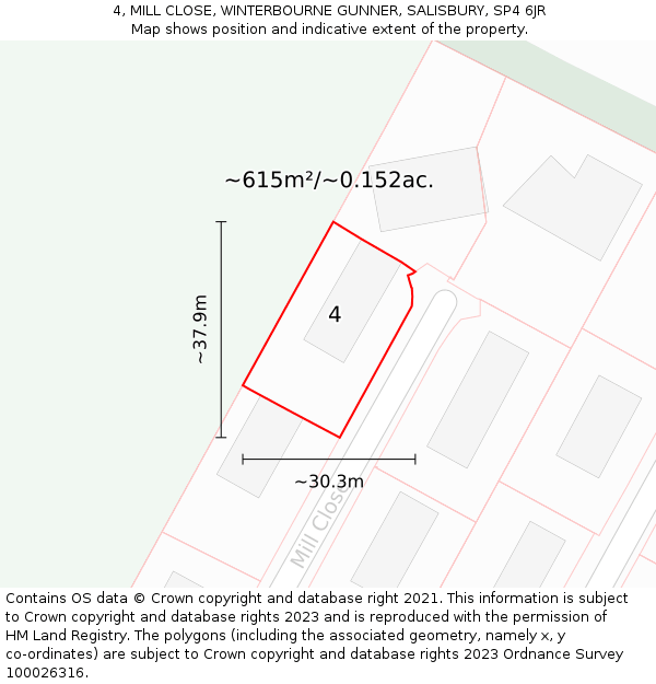 4, MILL CLOSE, WINTERBOURNE GUNNER, SALISBURY, SP4 6JR: Plot and title map