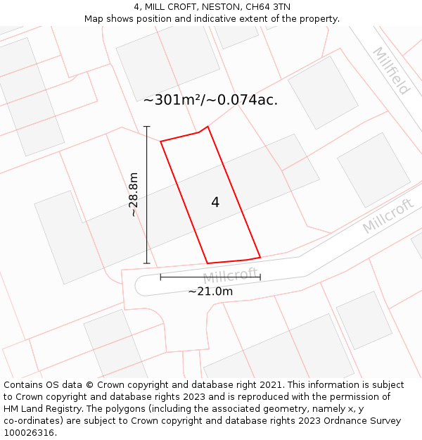 4, MILL CROFT, NESTON, CH64 3TN: Plot and title map