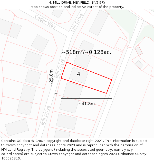 4, MILL DRIVE, HENFIELD, BN5 9RY: Plot and title map