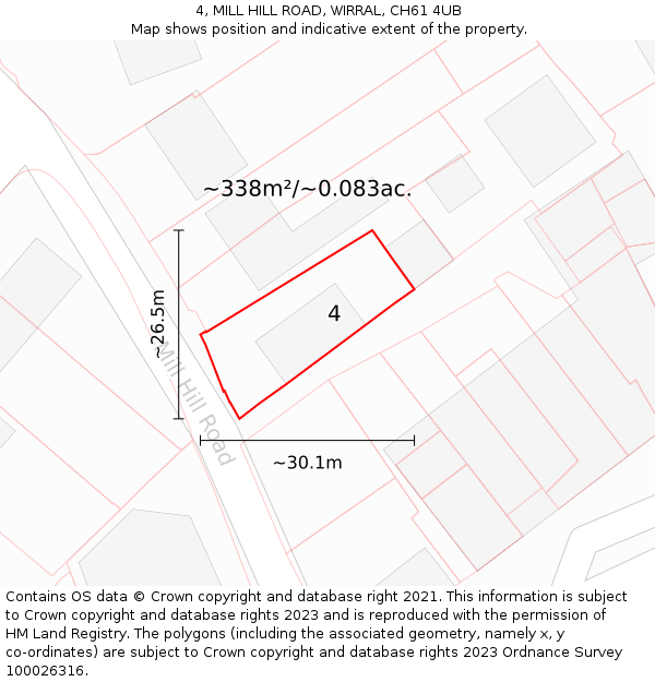 4, MILL HILL ROAD, WIRRAL, CH61 4UB: Plot and title map