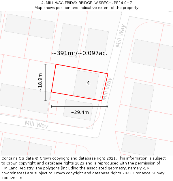 4, MILL WAY, FRIDAY BRIDGE, WISBECH, PE14 0HZ: Plot and title map