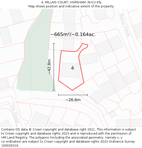 4, MILLAIS COURT, HORSHAM, RH13 6SJ: Plot and title map