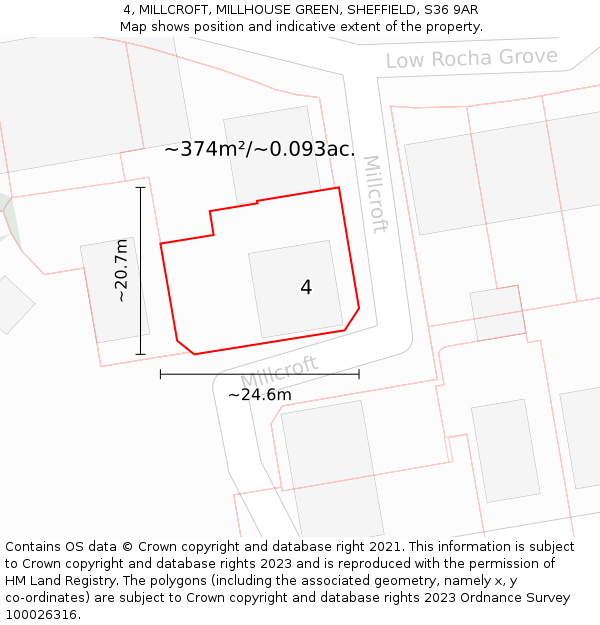 4, MILLCROFT, MILLHOUSE GREEN, SHEFFIELD, S36 9AR: Plot and title map