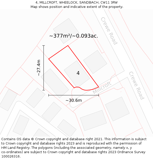 4, MILLCROFT, WHEELOCK, SANDBACH, CW11 3RW: Plot and title map