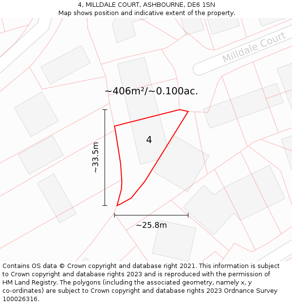 4, MILLDALE COURT, ASHBOURNE, DE6 1SN: Plot and title map