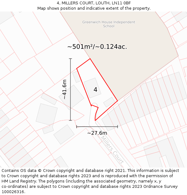 4, MILLERS COURT, LOUTH, LN11 0BF: Plot and title map