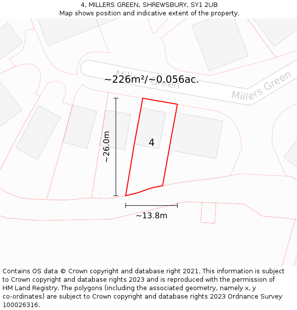 4, MILLERS GREEN, SHREWSBURY, SY1 2UB: Plot and title map