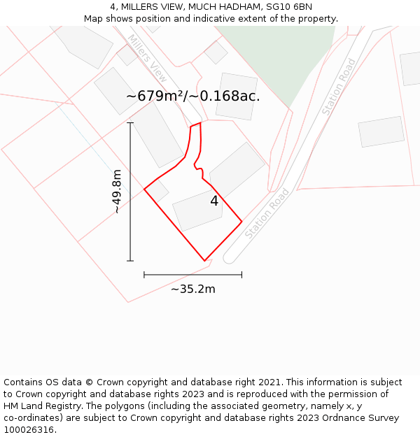 4, MILLERS VIEW, MUCH HADHAM, SG10 6BN: Plot and title map