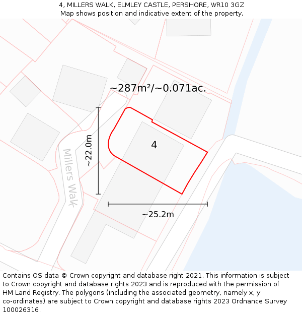 4, MILLERS WALK, ELMLEY CASTLE, PERSHORE, WR10 3GZ: Plot and title map