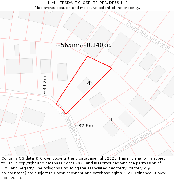 4, MILLERSDALE CLOSE, BELPER, DE56 1HP: Plot and title map