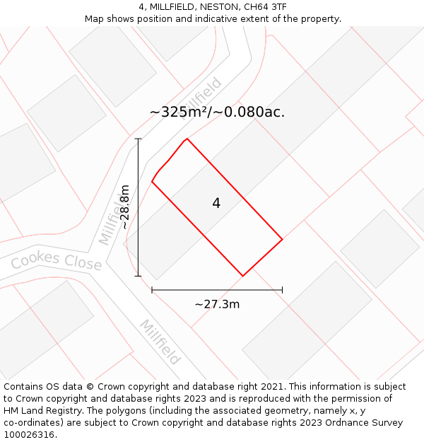 4, MILLFIELD, NESTON, CH64 3TF: Plot and title map