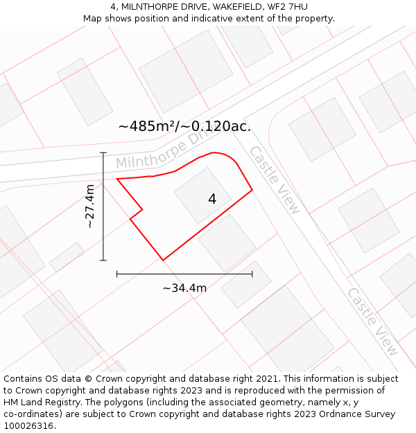 4, MILNTHORPE DRIVE, WAKEFIELD, WF2 7HU: Plot and title map