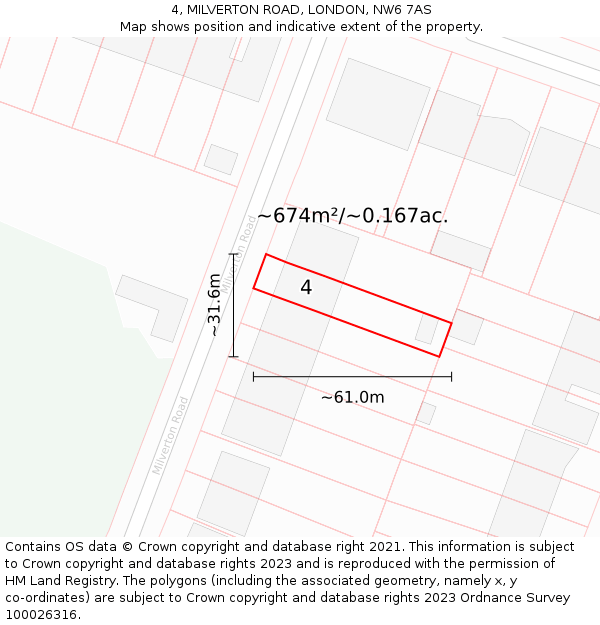 4, MILVERTON ROAD, LONDON, NW6 7AS: Plot and title map
