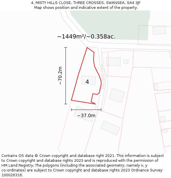 4, MISTY HILLS CLOSE, THREE CROSSES, SWANSEA, SA4 3JF: Plot and title map