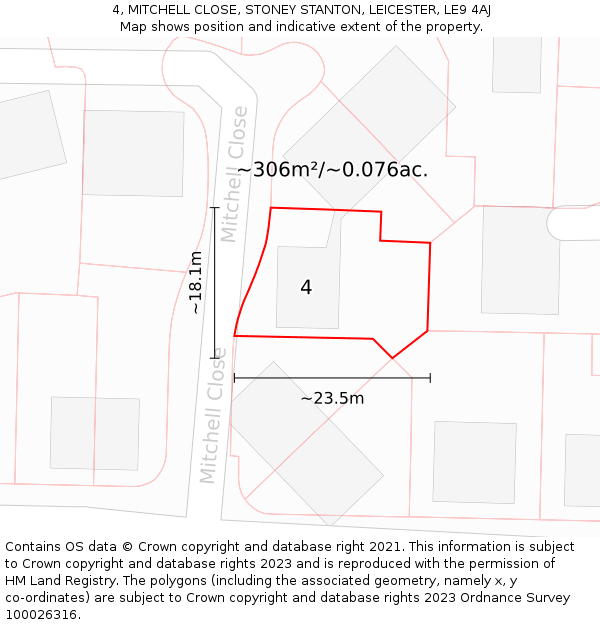 4, MITCHELL CLOSE, STONEY STANTON, LEICESTER, LE9 4AJ: Plot and title map