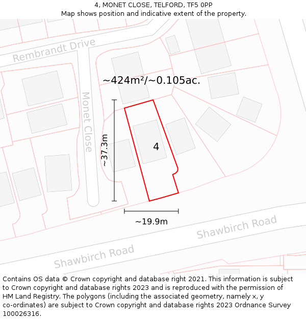 4, MONET CLOSE, TELFORD, TF5 0PP: Plot and title map