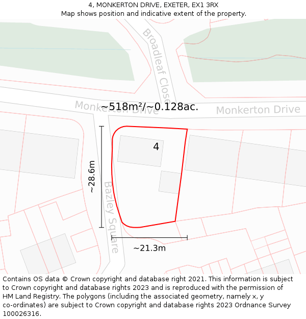 4, MONKERTON DRIVE, EXETER, EX1 3RX: Plot and title map