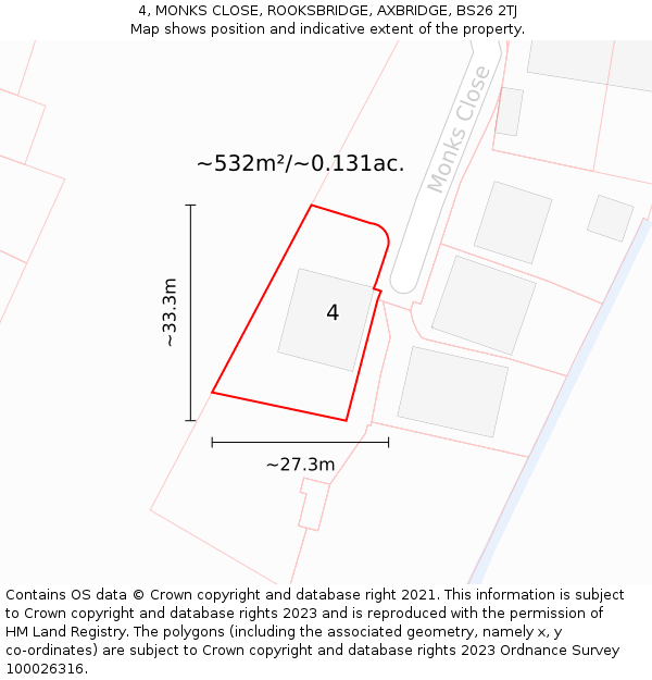 4, MONKS CLOSE, ROOKSBRIDGE, AXBRIDGE, BS26 2TJ: Plot and title map