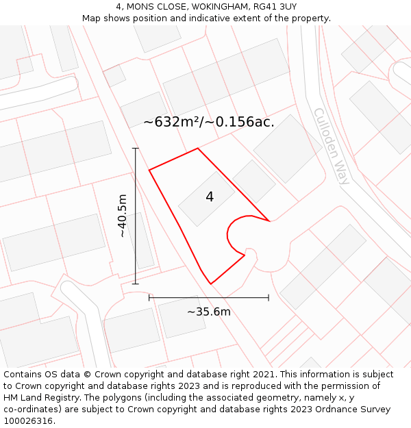 4, MONS CLOSE, WOKINGHAM, RG41 3UY: Plot and title map