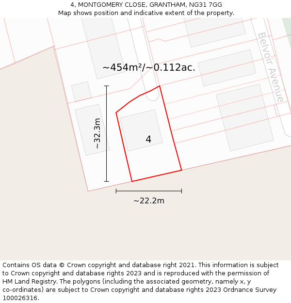 4, MONTGOMERY CLOSE, GRANTHAM, NG31 7GG: Plot and title map